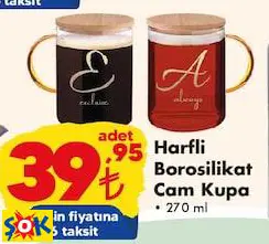 HARFLİ BOROSİLİKAT CAM KUPA
